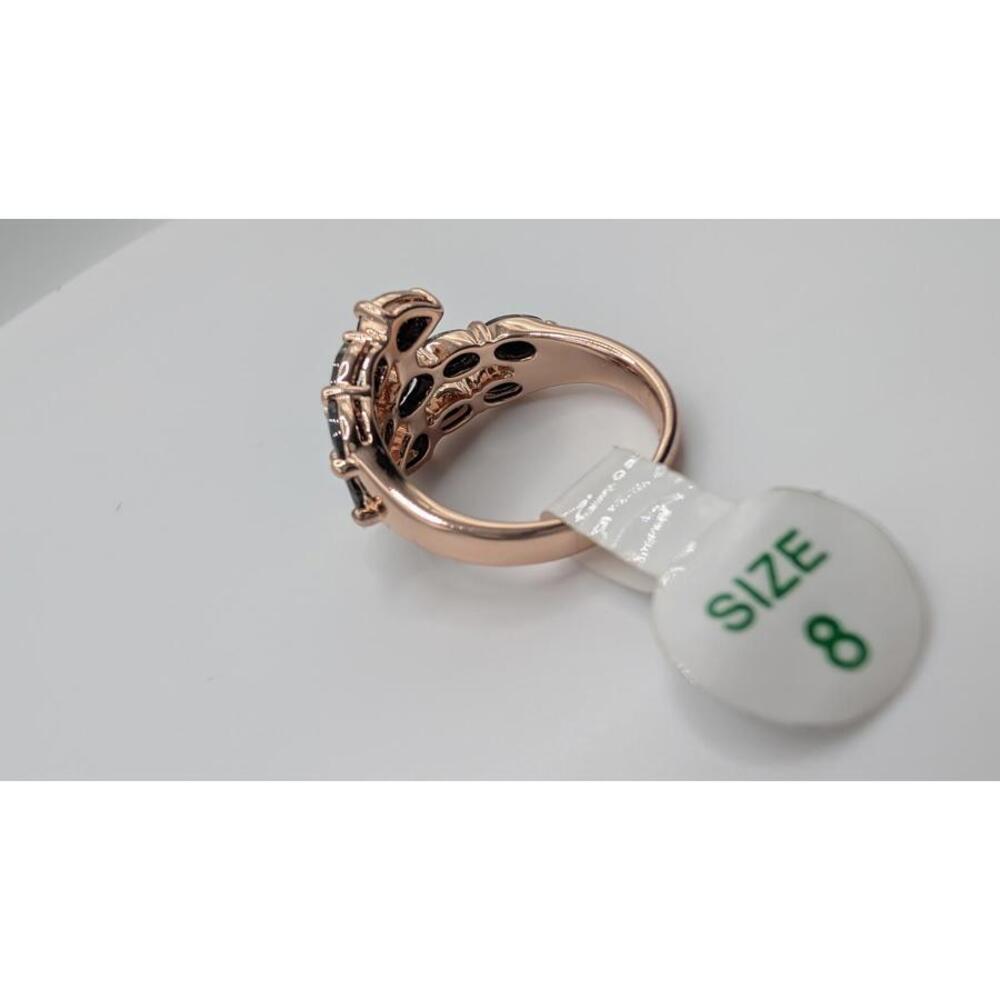 Elegant Rose Gold Ring with Black Gemstones Size 8 - Picture 7 of 9